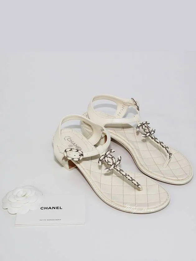 CC Logo Classic Chain Strap Thongs Lambskin Sandals Ivory Chanel Splendid Sandals