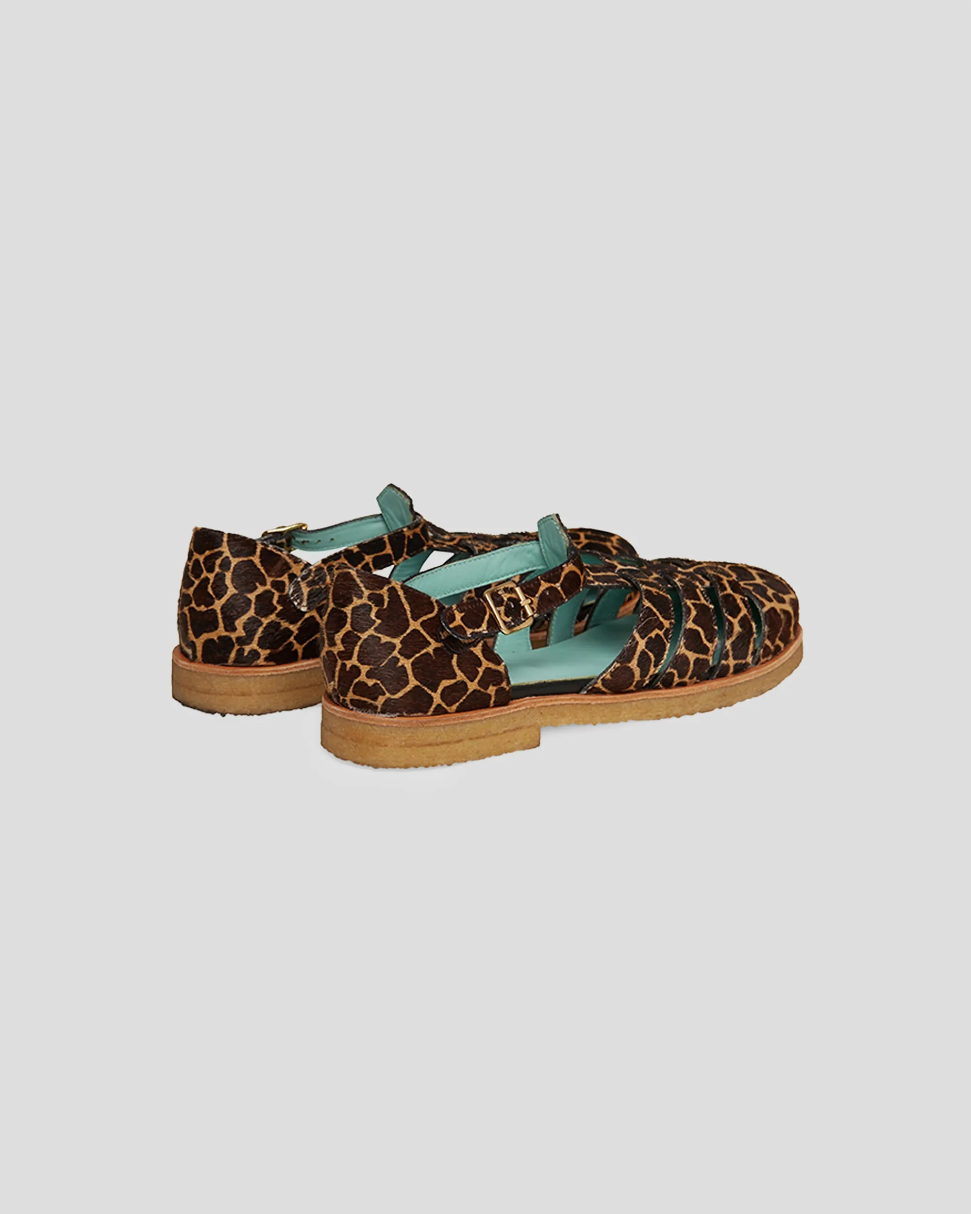 Lace Up Wedge Heel Sandals Ricky Sandals in Giraffe Printed Leather