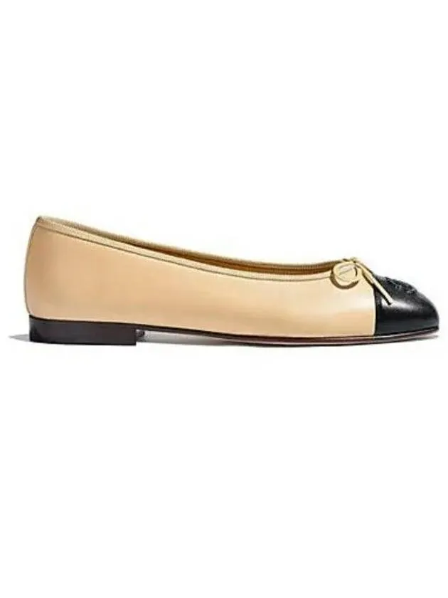 Two Tone Lambskin Ballerina Beige Black Chanel Best Flat Pedal Shoes
