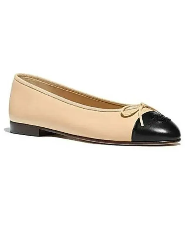 Two Tone Lambskin Ballerina Beige Black Chanel Jazz Flat Shoes
