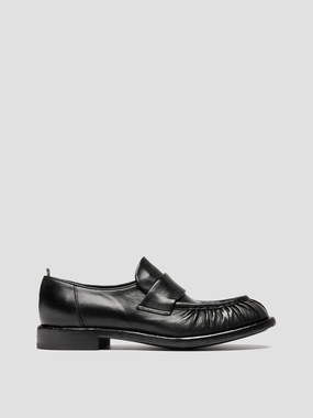 RUGGED 009 - Black Leather Penny Loafers Loafers With Open Back