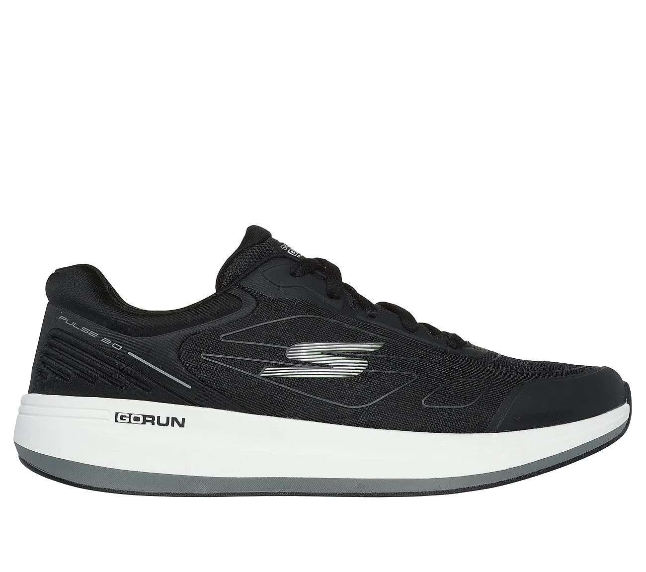 GO RUN PULSE 2.0 - BLACK WHITE Low Arch Running Shoes