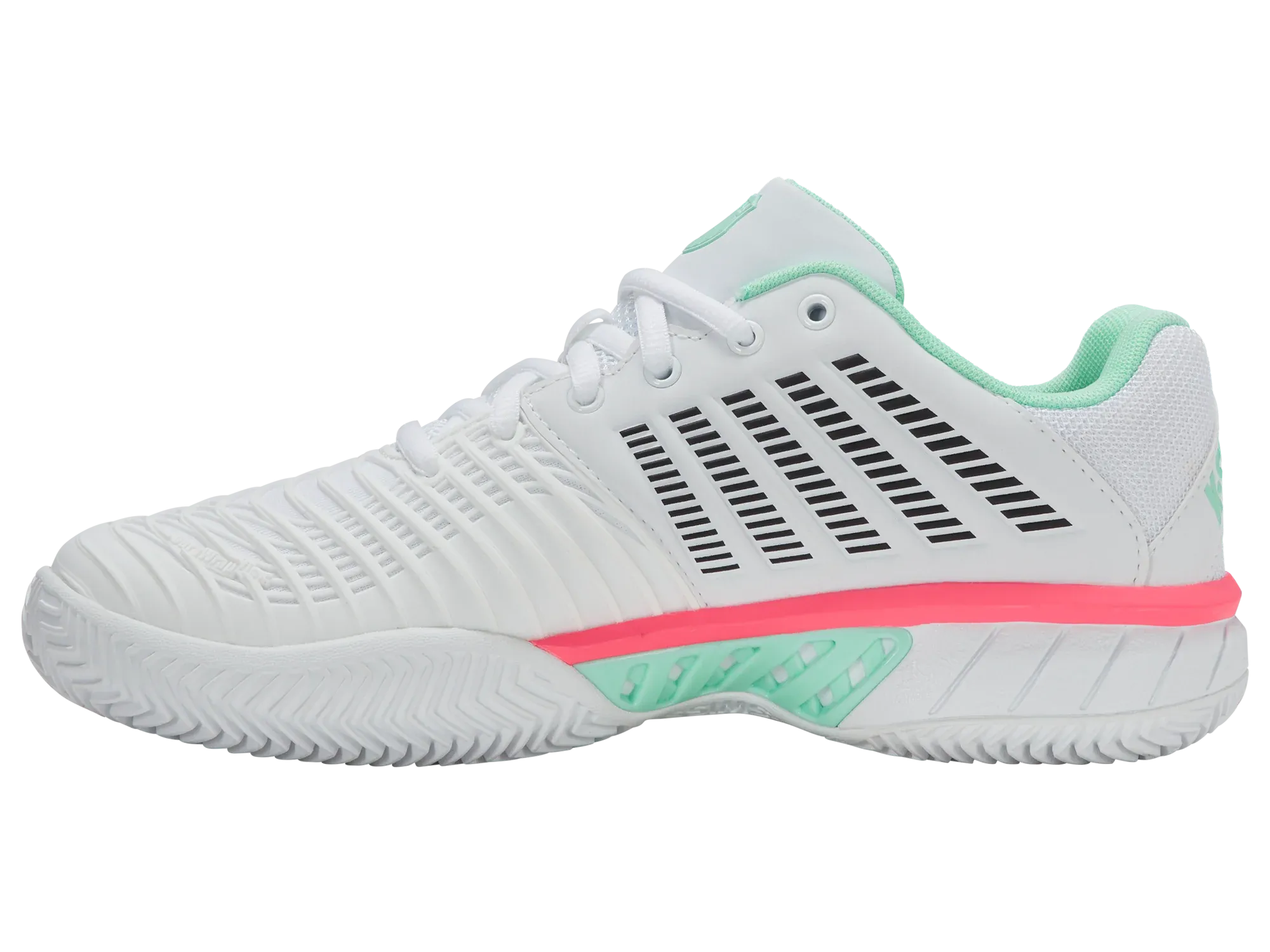 Best Tennis Court Shoes K-Swiss Express Light 3 Clay Ladies Tennis Shoe (WHITE/NEON MINT/NEON PASTEL PINK)