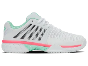 K-Swiss Express Light 3 Clay Ladies Tennis Shoe (WHITE/NEON MINT/NEON PASTEL PINK) Tennis Shoes That Go With Everything