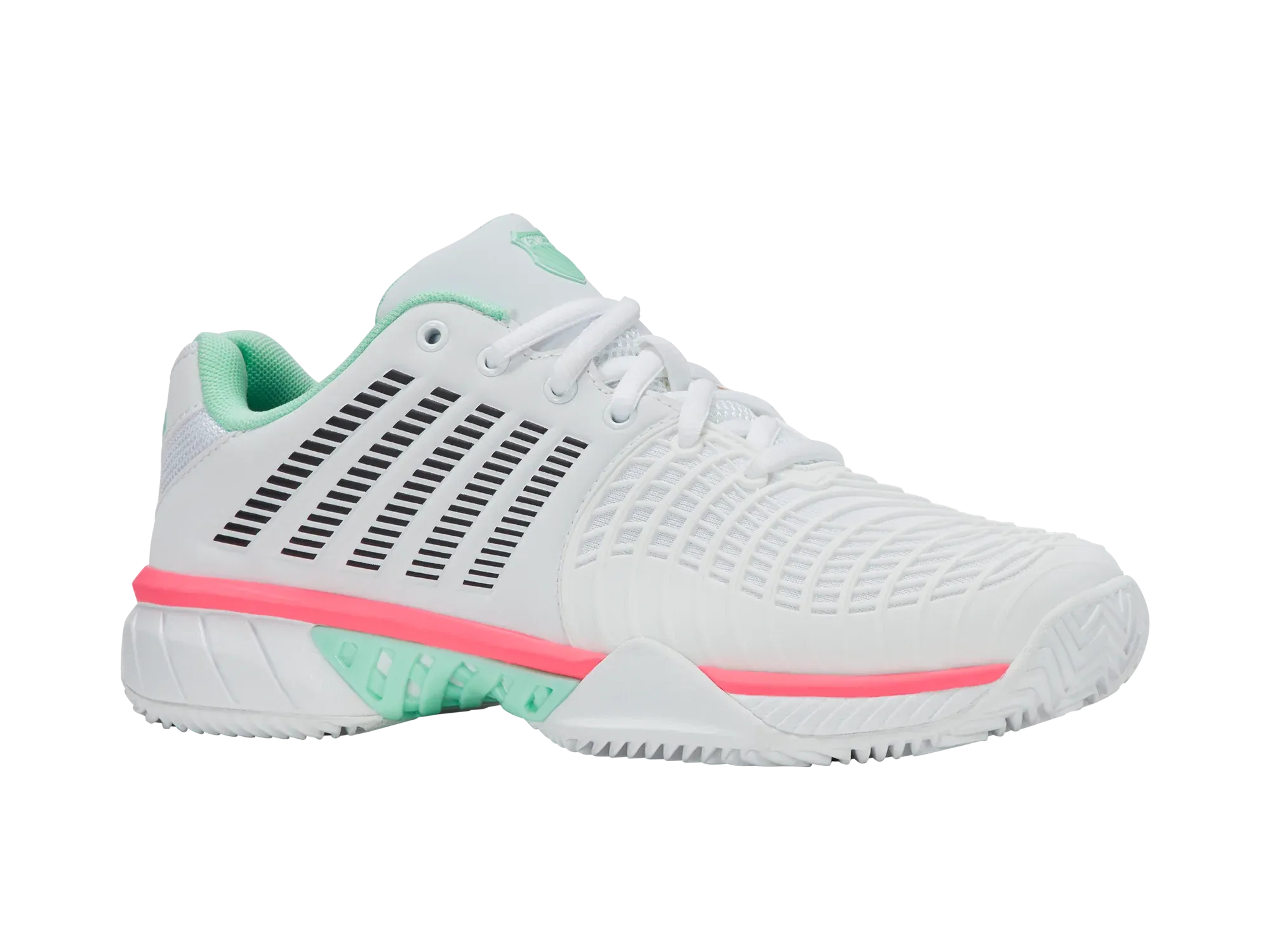 K-Swiss Express Light 3 Clay Ladies Tennis Shoe (WHITE/NEON MINT/NEON PASTEL PINK) Burberry Tennis Shoes