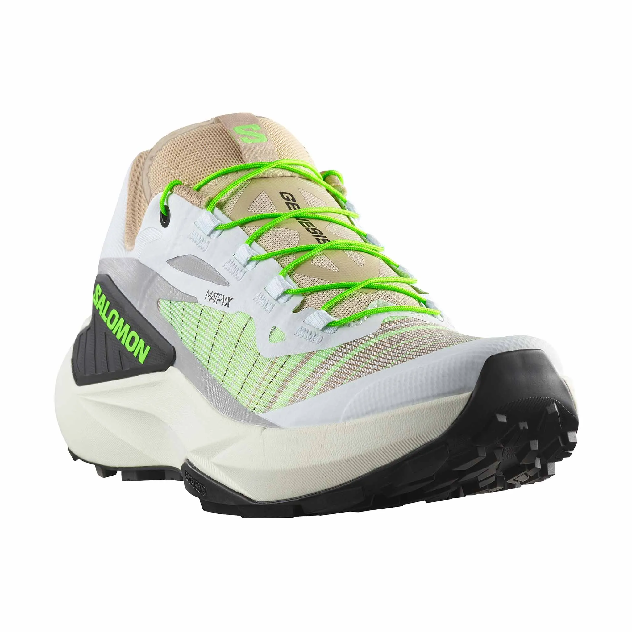 Trail Run Shoe Salomon | Women's Genesis Running Shoes - White/Oxford Tan/Green Gecko