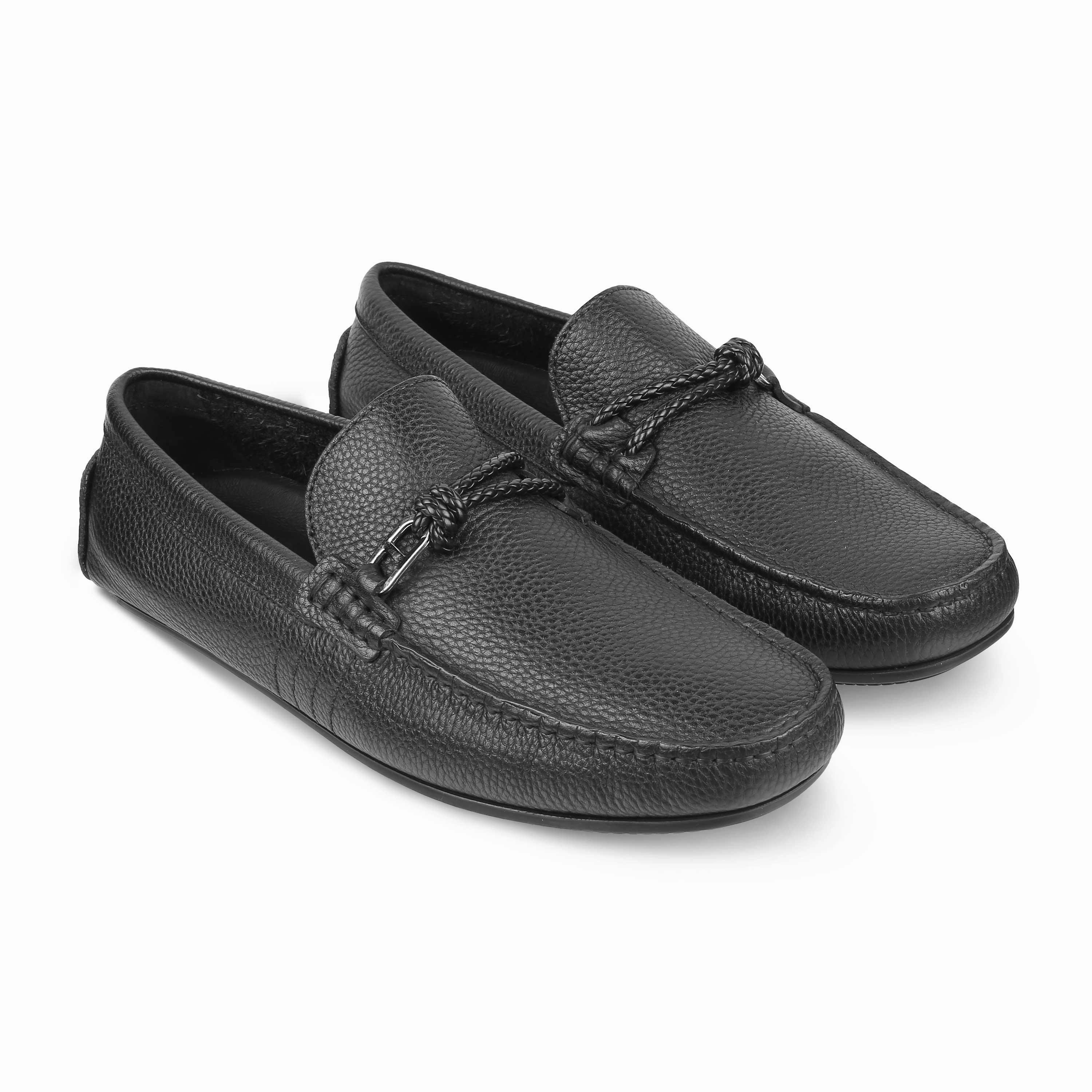 Tresmode Monoc Black Men's Leather Driving Loafers Dupe Loafers