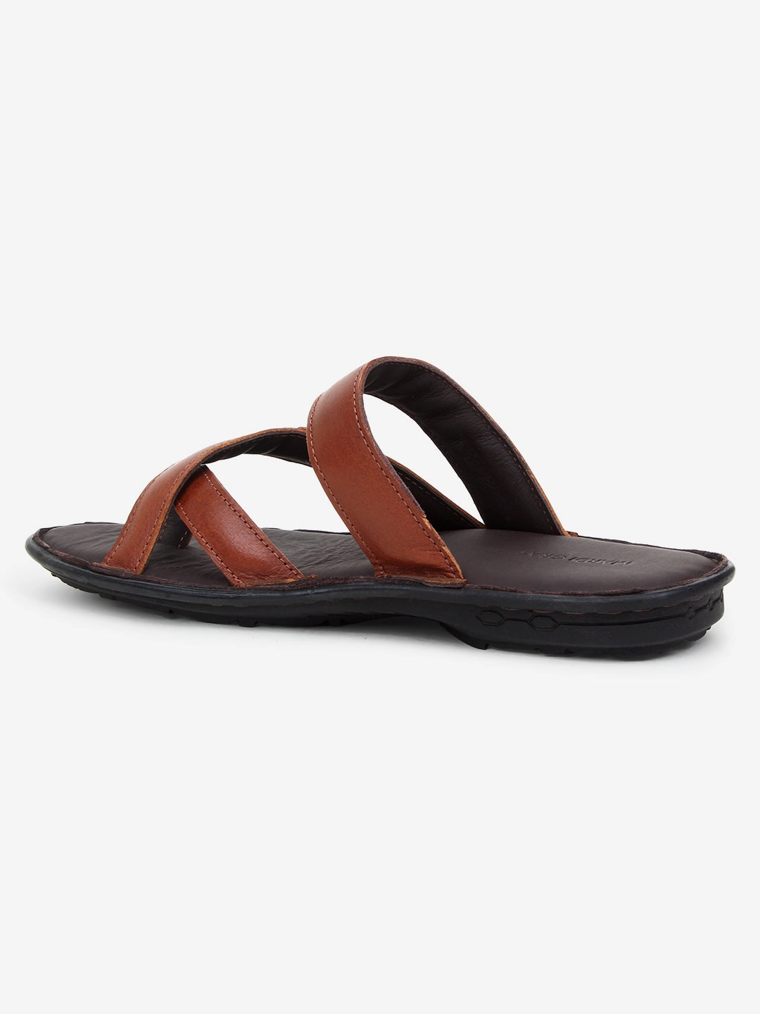 Strappy Slide Sandals Seth Brown Leather Slippers