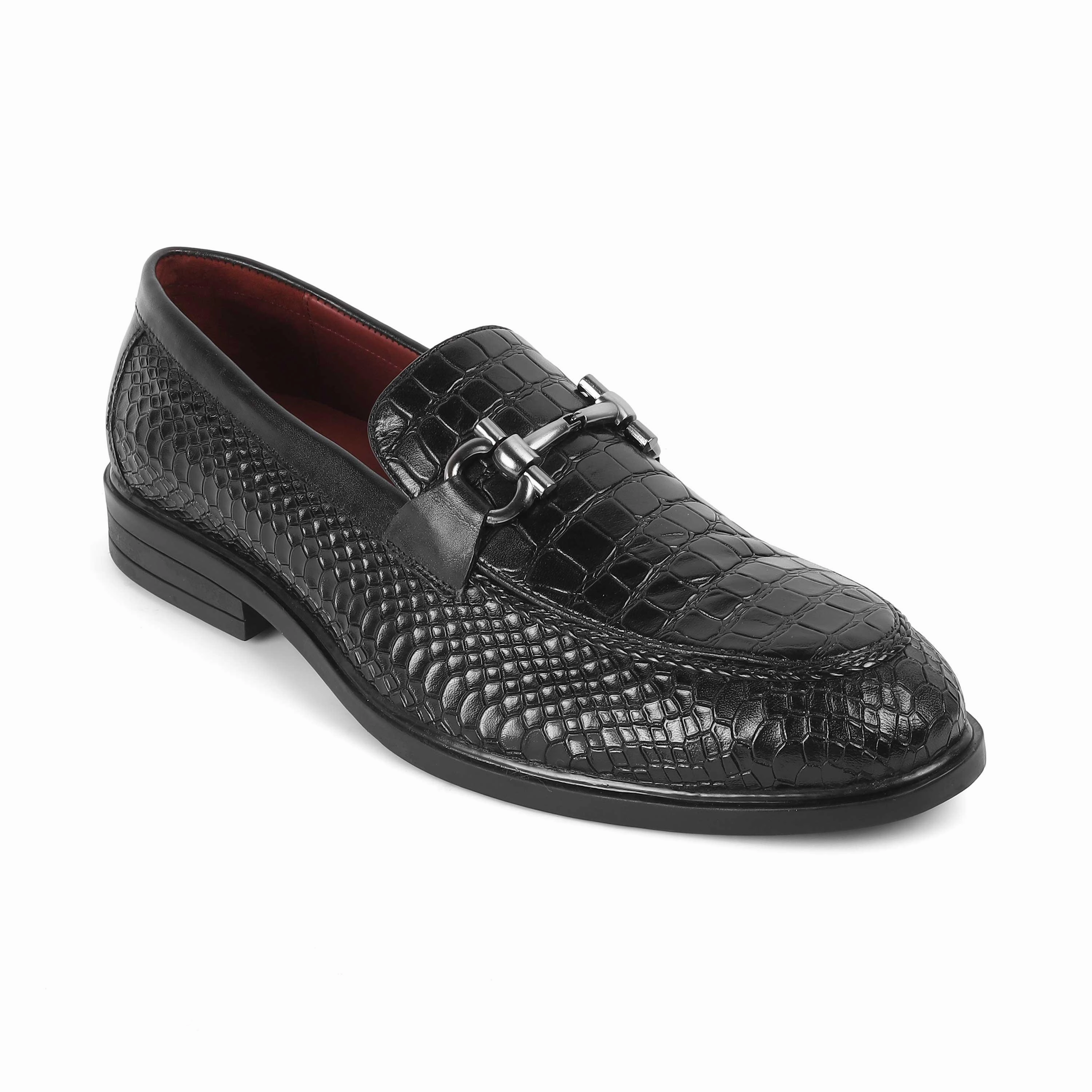 Tresmode Ro Black Men's Textured Leather Loafers Expensive Loafers
