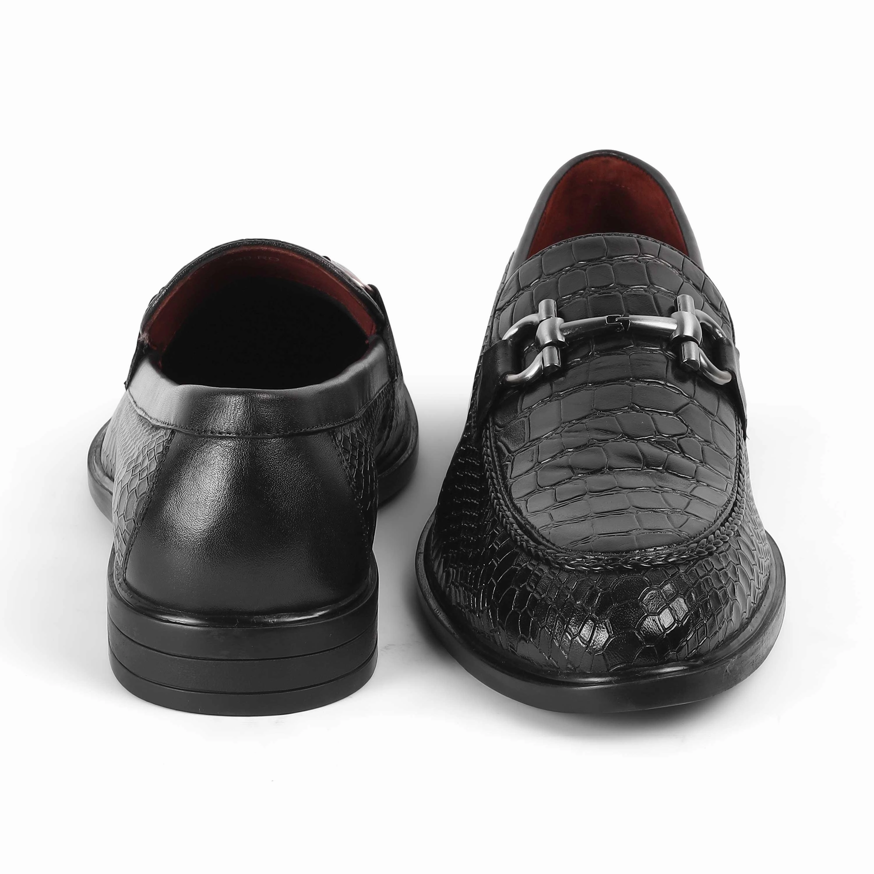 Tresmode Ro Black Men's Textured Leather Loafers Square Loafers