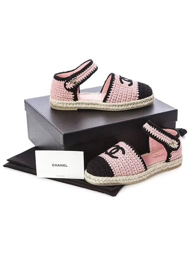 Ankle Strap Crochet Espadrille Sandals Pink Chanel Heel Mule Sandals