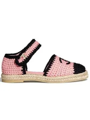 Big Toe Sandals Ankle Strap Crochet Espadrille Sandals Pink Chanel