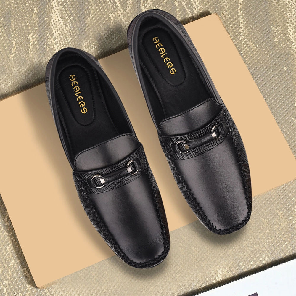 Healers Black Casual Loafers For Men OSL-31 By Liberty Extra Wide Loafers