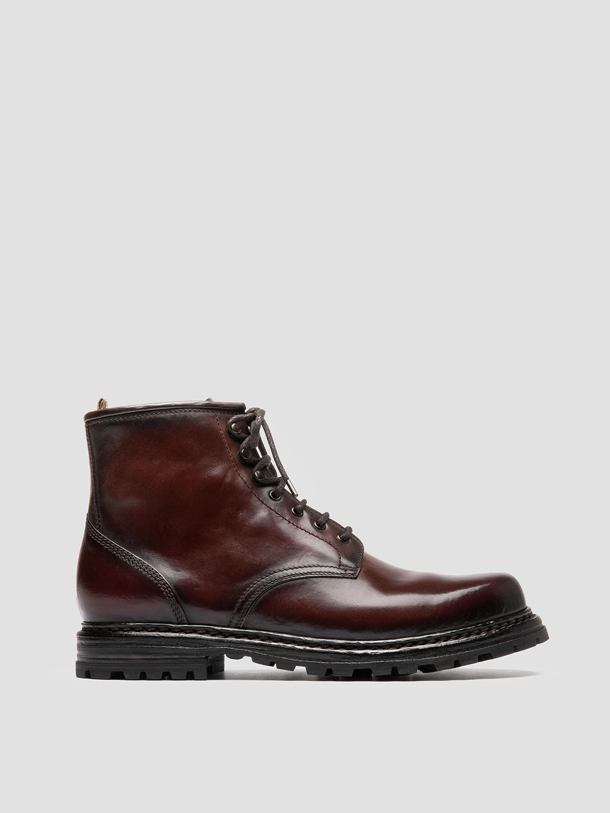VOLCOV 012 - Burgundy Leather Lace-Up Boots High Top Boots