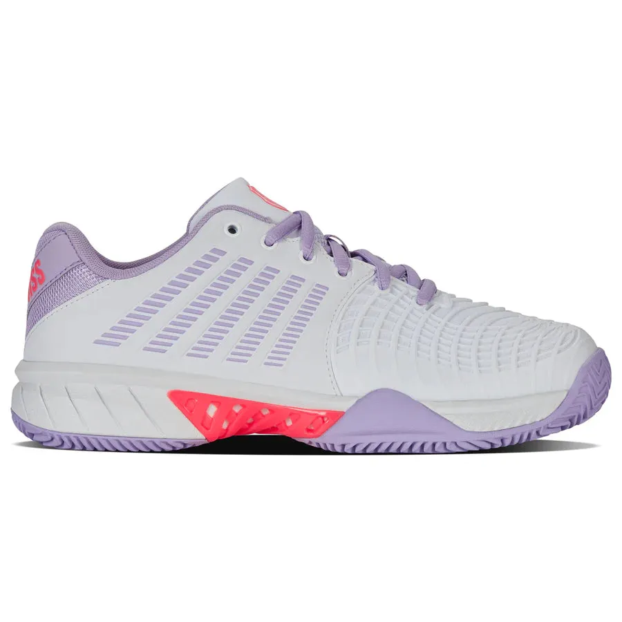 Under Armour Charged Tennis Shoes K-Swiss Express Light 3 Clay Ladies Tennis Shoe (White/Orchid Petal/Neon Blaze)