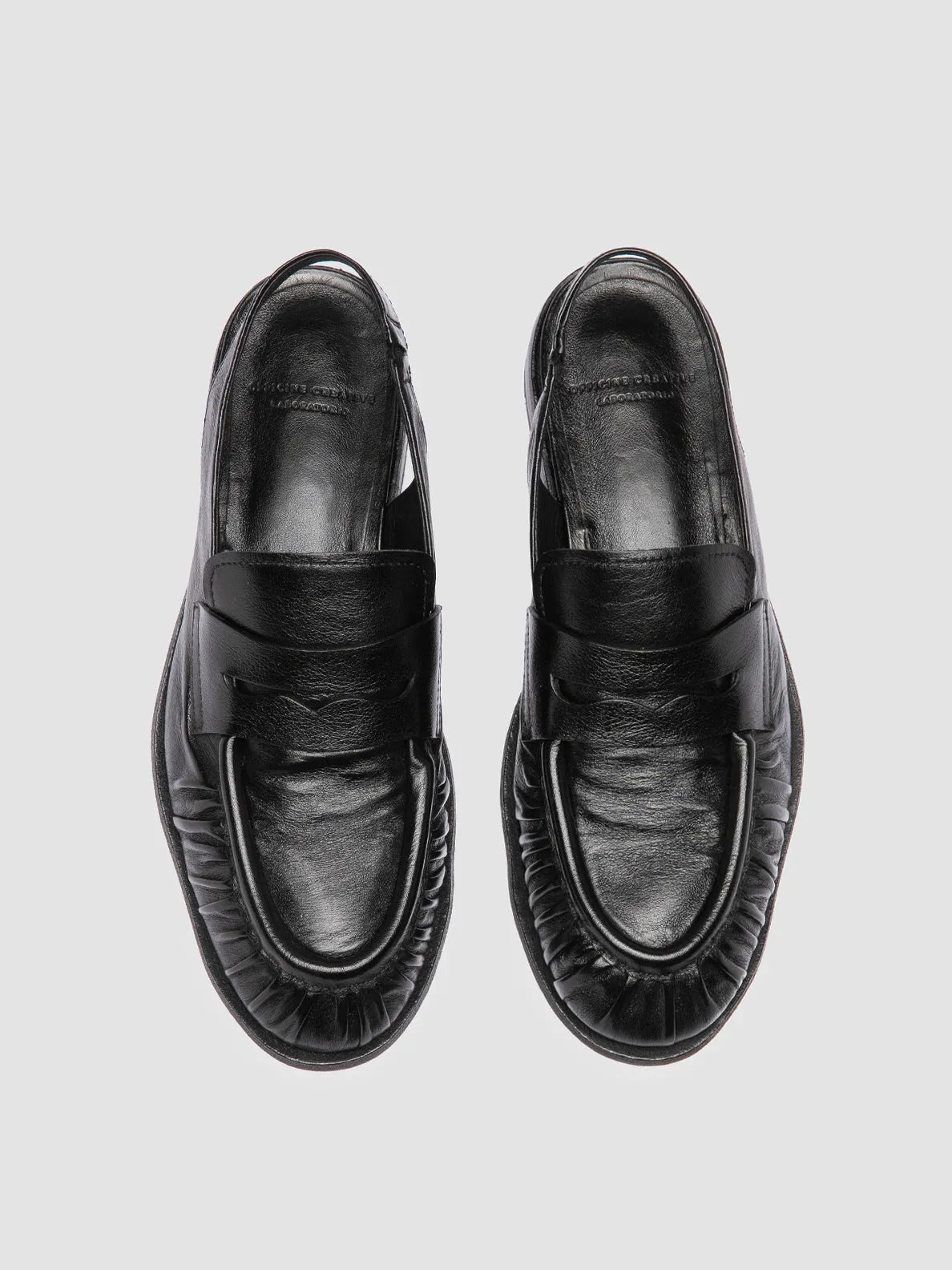 SOLITUDE 102 - Black Leather Slingback Wedge Low Sandals