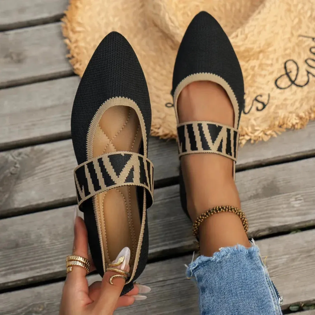 Chloe Pointed Toe Knit Mary Jane Flats Flat Soled Shoes For Lifting