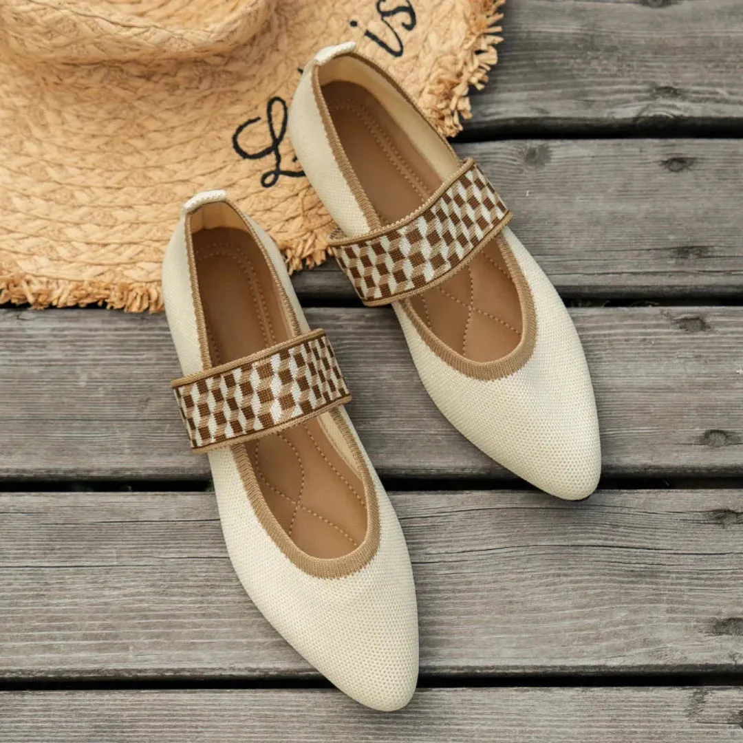 Raised Flats Shoes Chloe Pointed Toe Knit Mary Jane Flats