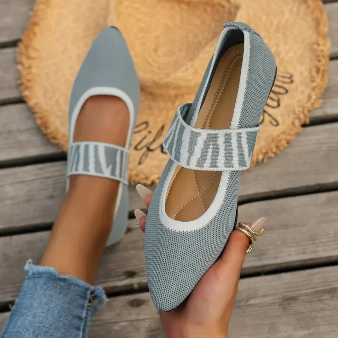 Chloe Pointed Toe Knit Mary Jane Flats Best Flat Shoes With Arch Support