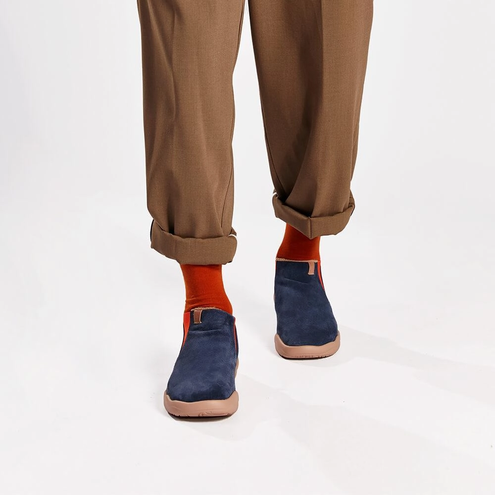 Granada Deep Blue Cow Suede Boots Men Boots Goodyear