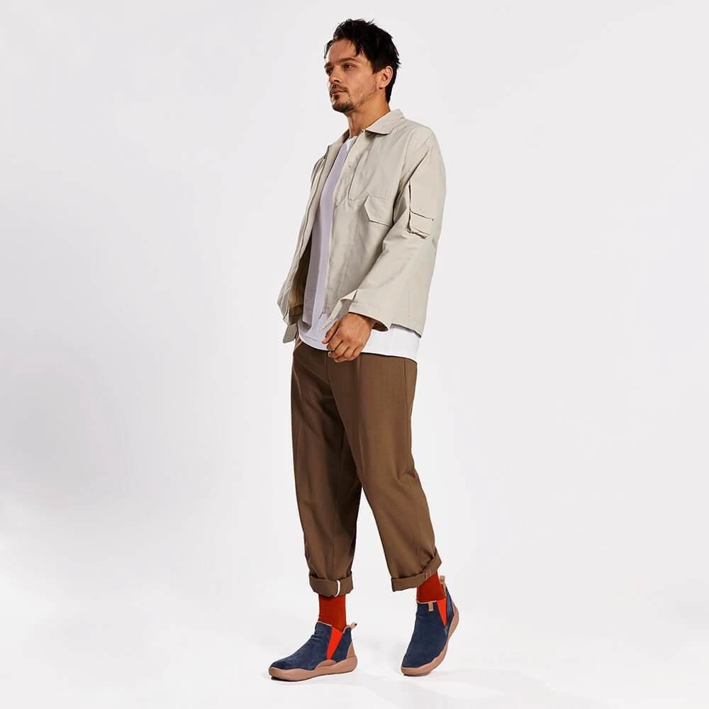 Dress Boots With High Heels Granada Deep Blue Cow Suede Boots Men