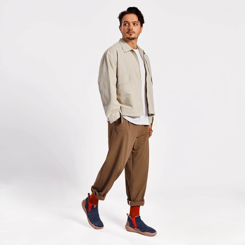 Granada Deep Blue Cow Suede Boots Men Lace Up Boots With Heel