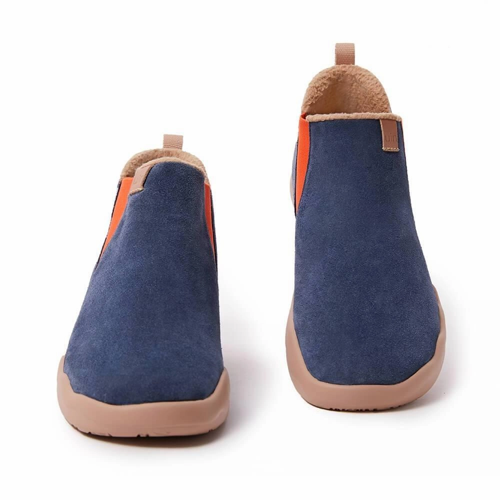 Kitten Heel Pointed Toe Boots Granada Deep Blue Cow Suede Boots Men