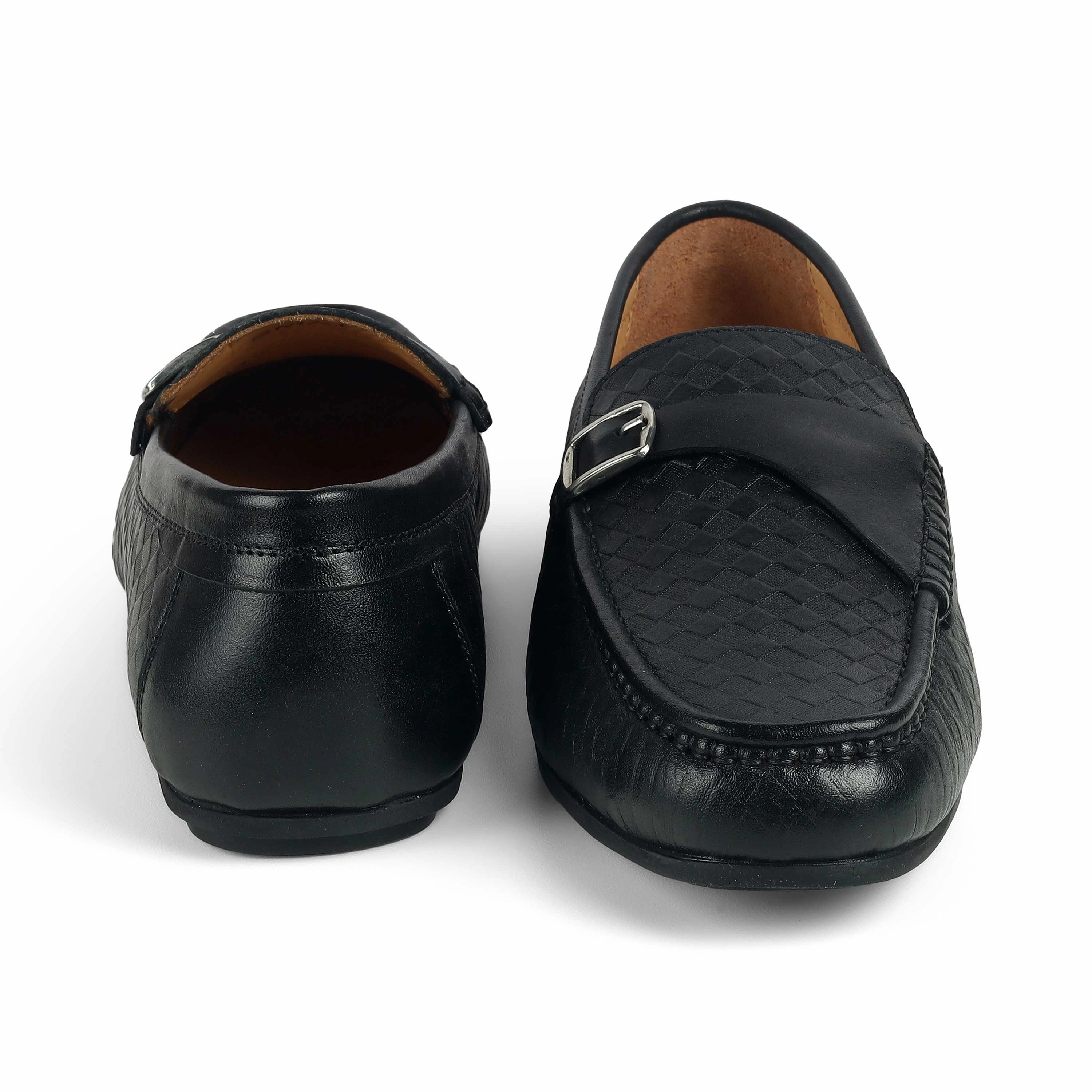 Tresmode Smat Black Men's Leather Single Monk Shoes Plaform Loafers