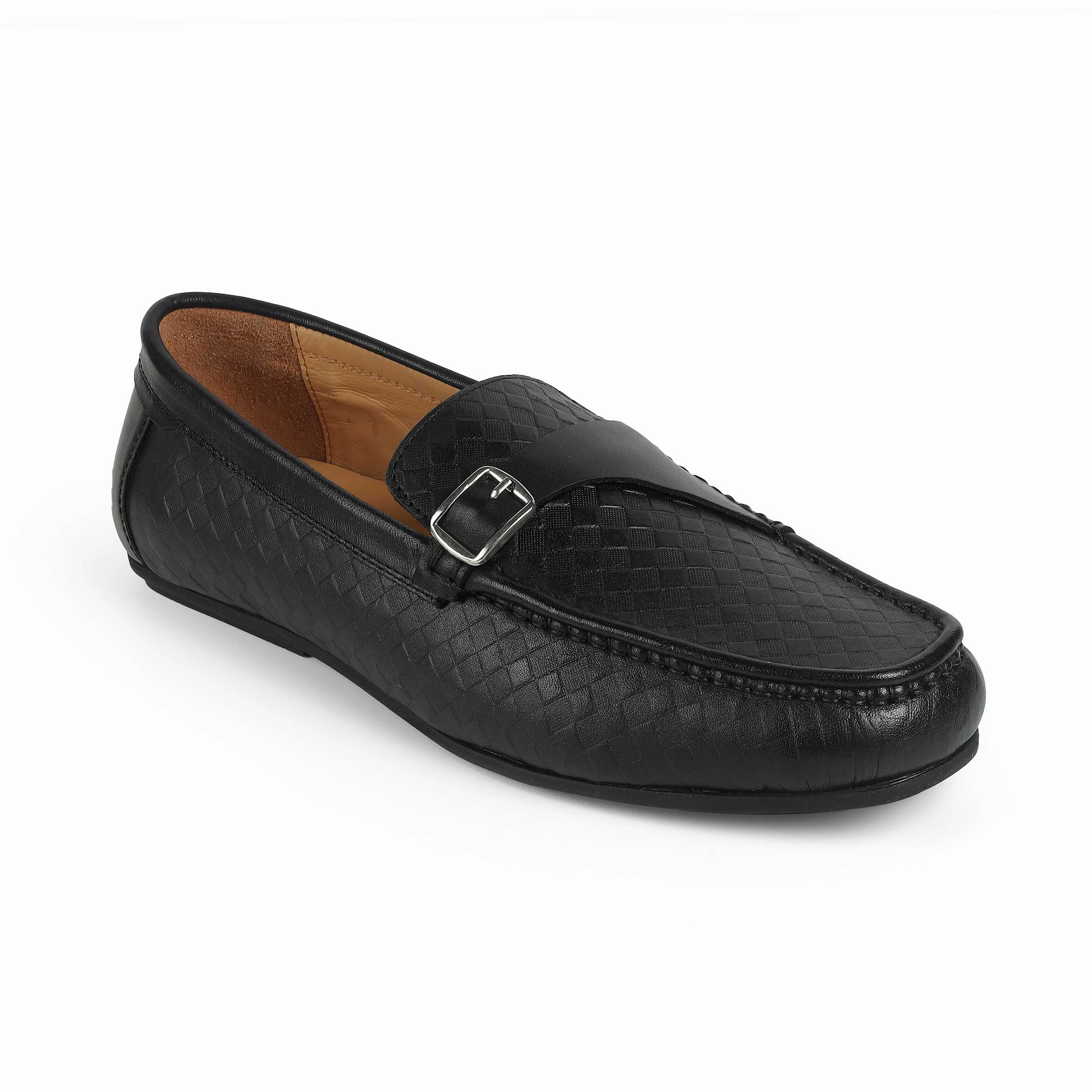 Tresmode Smat Black Men's Leather Single Monk Shoes Loafers With A Buckle