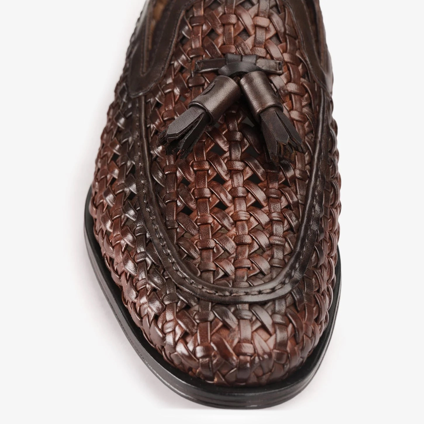 Slacks And Loafers Men's Brown Woven Leather Tassel Loafer