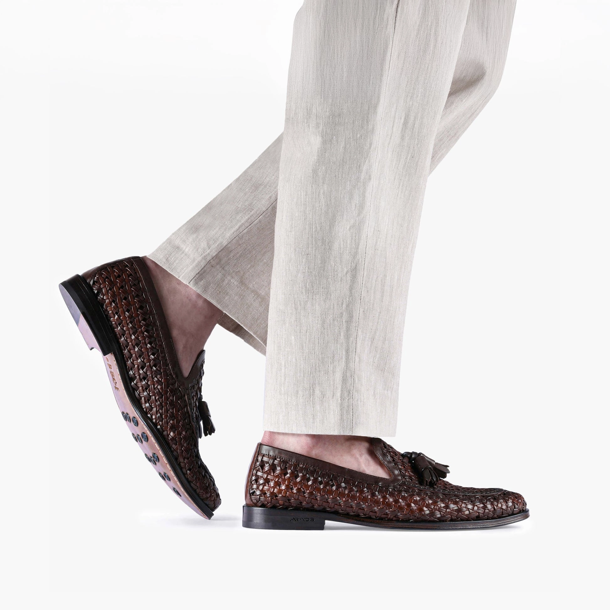 Fitting Loafers Men's Brown Woven Leather Tassel Loafer