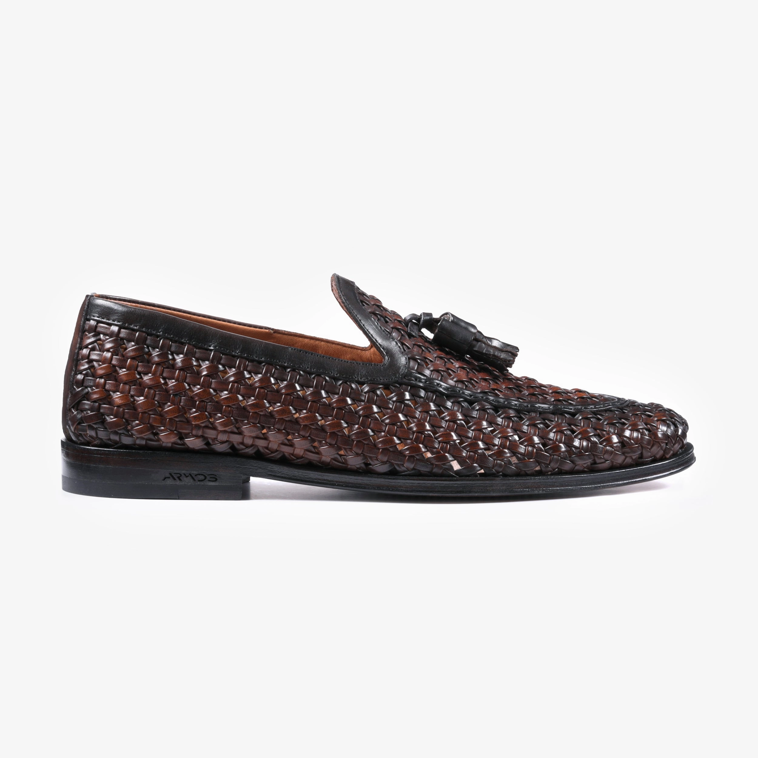 Men's Brown Woven Leather Tassel Loafer Mesh Loafers