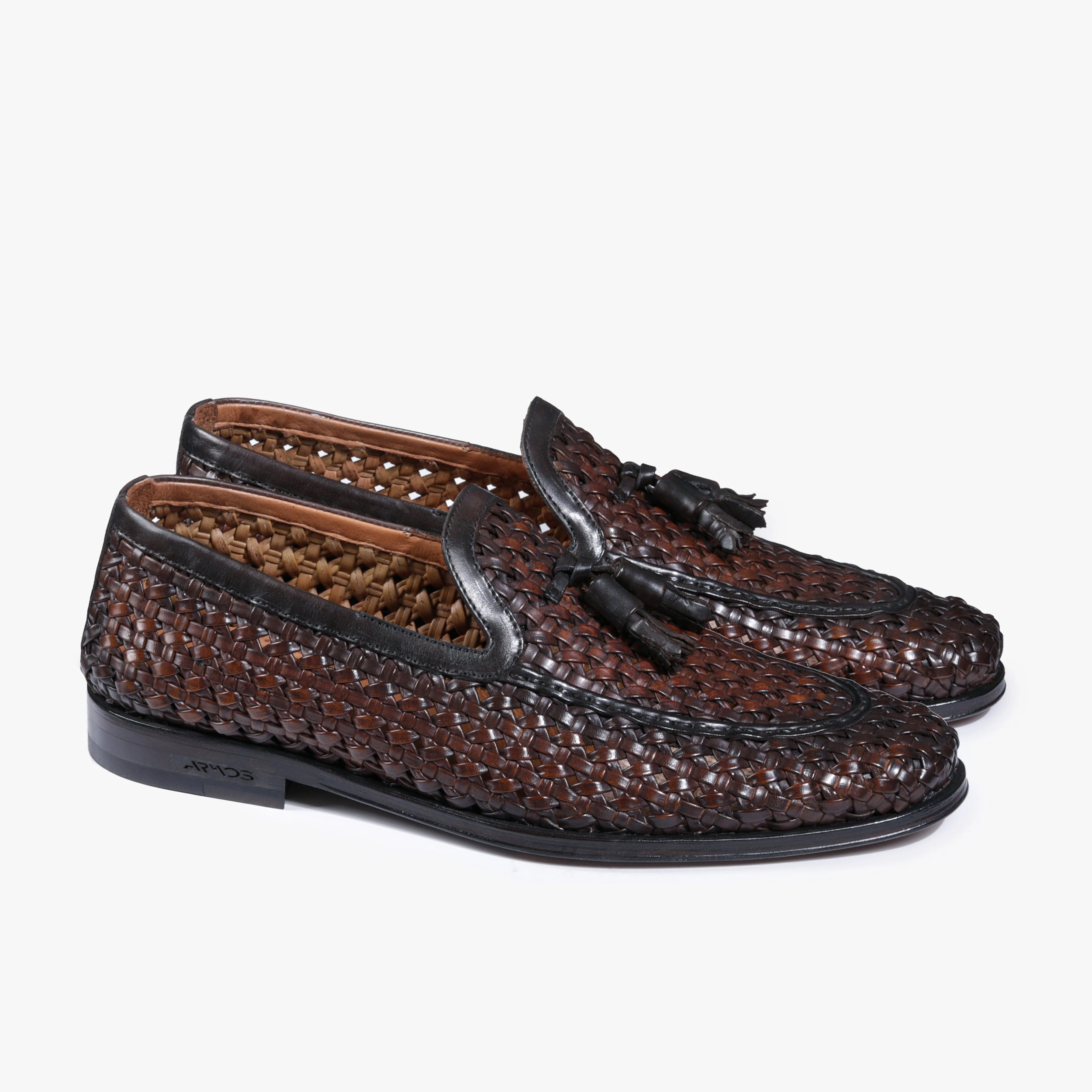 Slip In Loafers Men's Brown Woven Leather Tassel Loafer