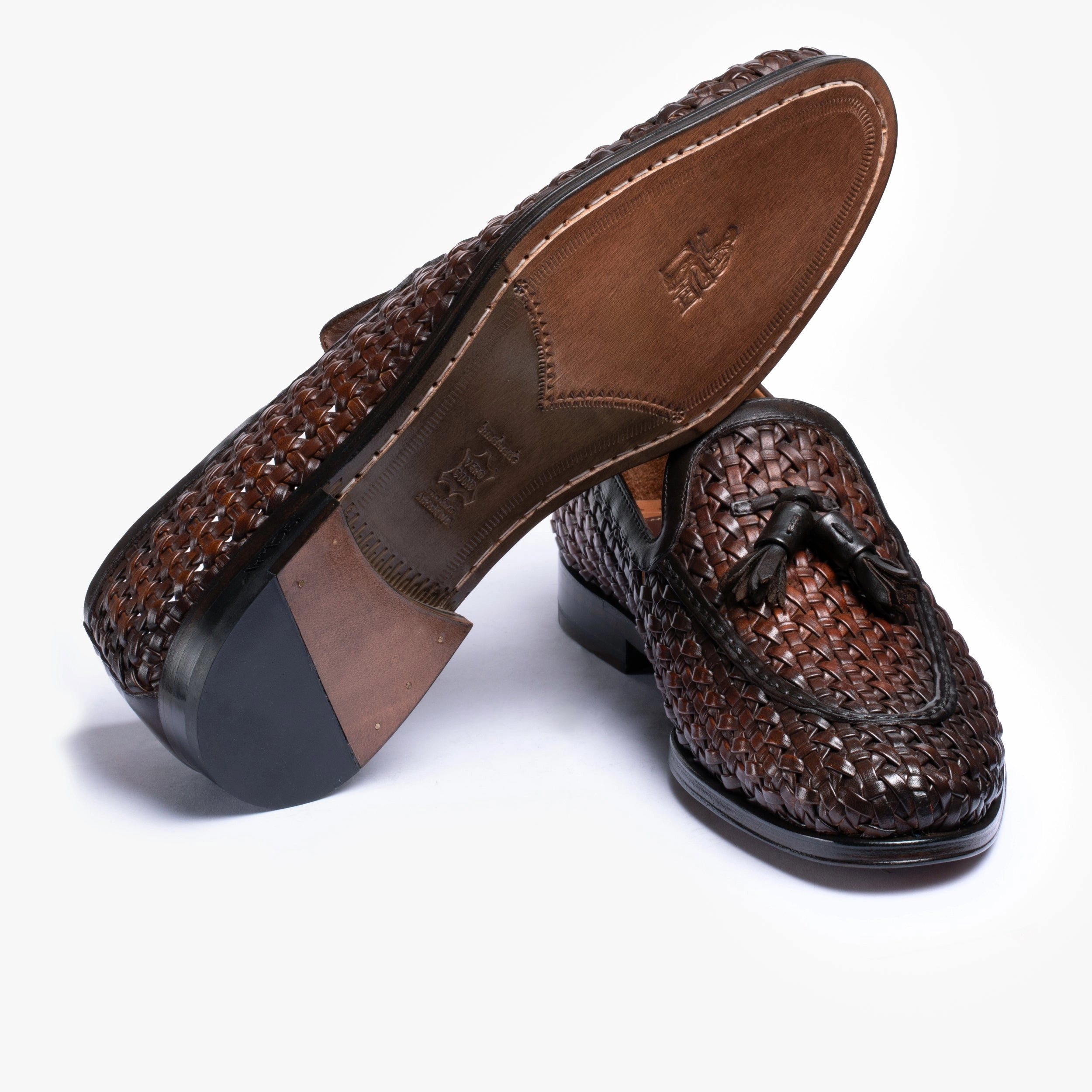 Slip On Leather Loafers Men's Brown Woven Leather Tassel Loafer