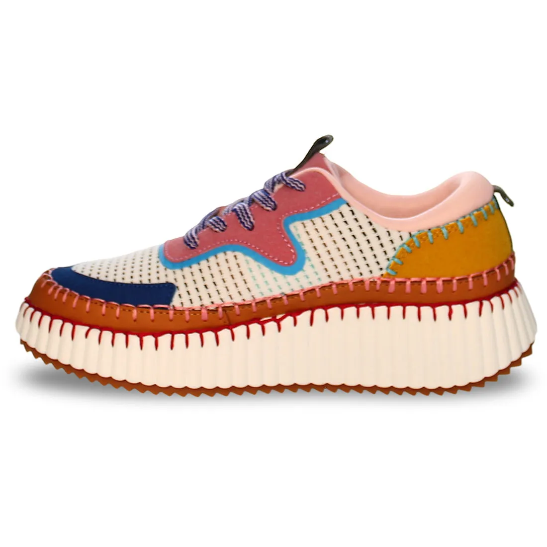 No Lace Sneakers Whipstitch Pink Blue