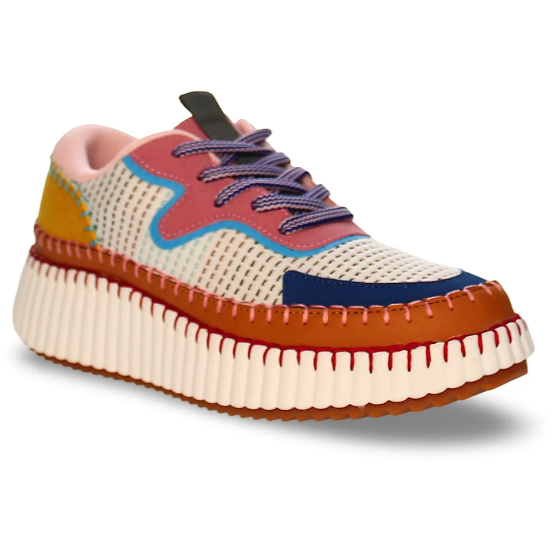 Whipstitch Pink Blue Wedged Sneakers