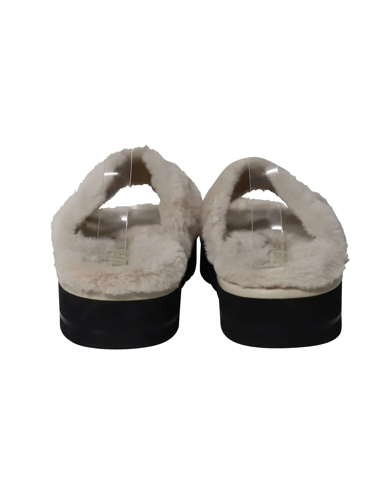 Fall Sandals Stuart Weitzman Roza Lift Slides Sandals in Cream Faux Fur
