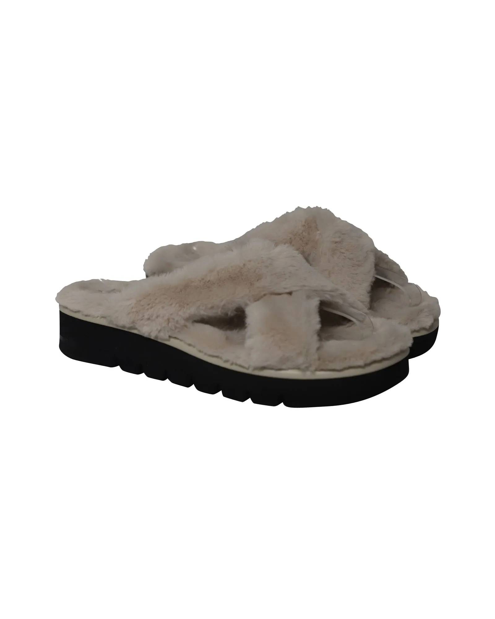 Draw Sandals Stuart Weitzman Roza Lift Slides Sandals in Cream Faux Fur