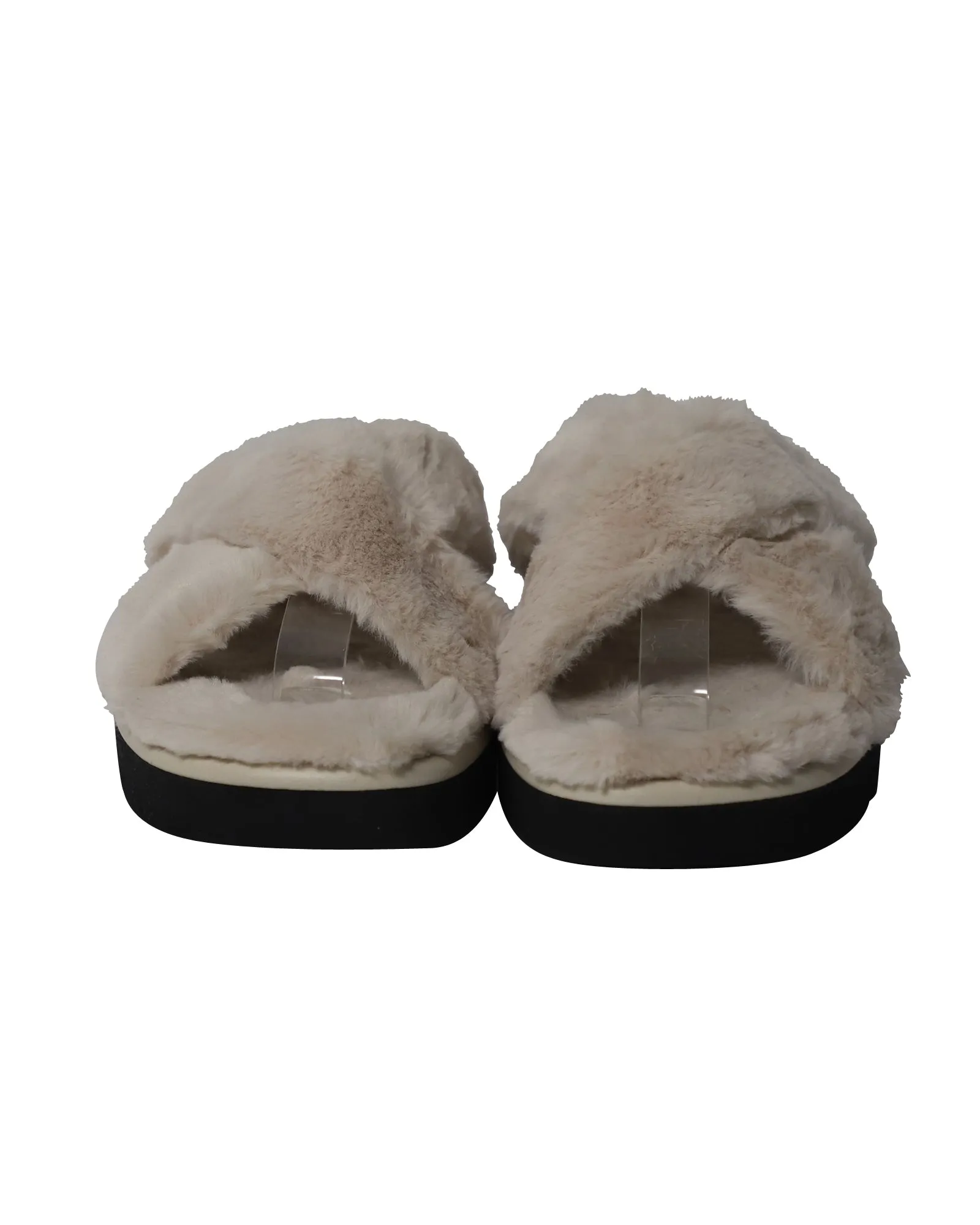 Stuart Weitzman Roza Lift Slides Sandals in Cream Faux Fur Sandals That Cover Toes