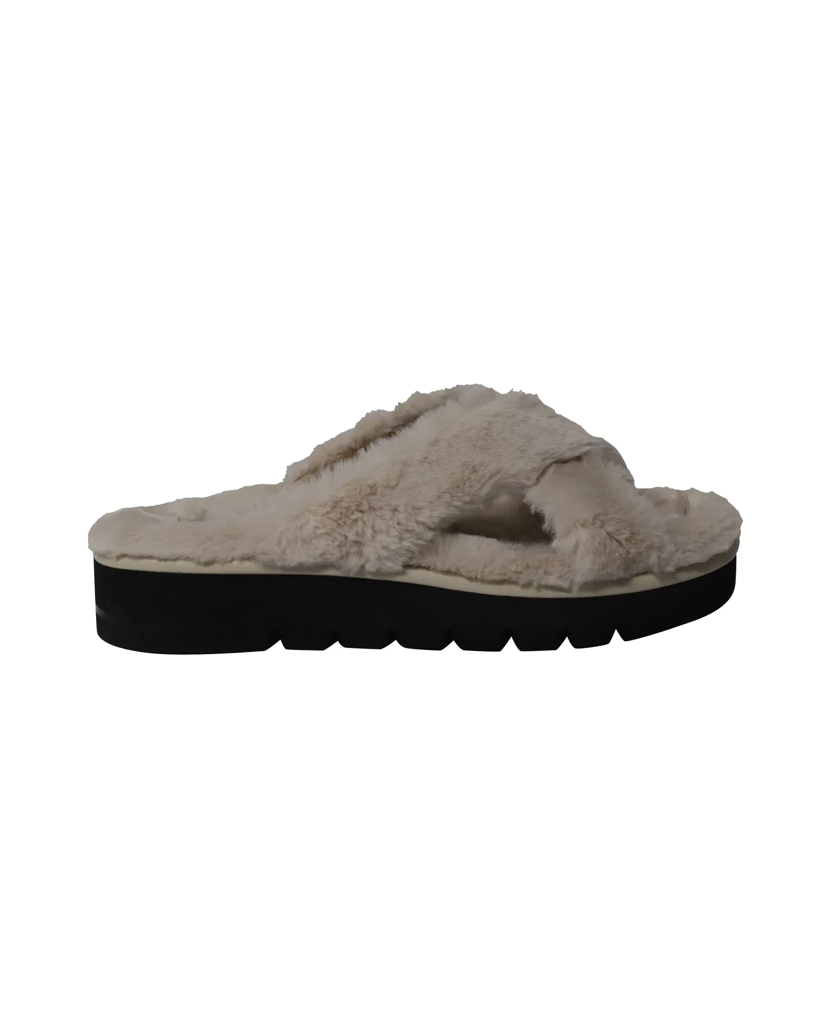 Stuart Weitzman Roza Lift Slides Sandals in Cream Faux Fur Chunky Heel Platform Sandals