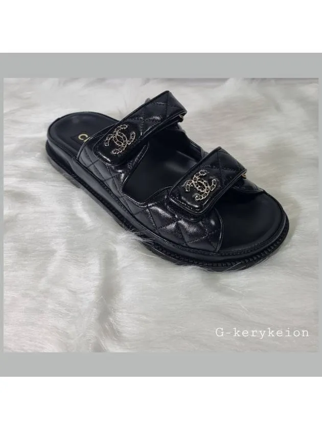 Target Wedge Sandals CC Logo Velcro Sandals Black Chanel