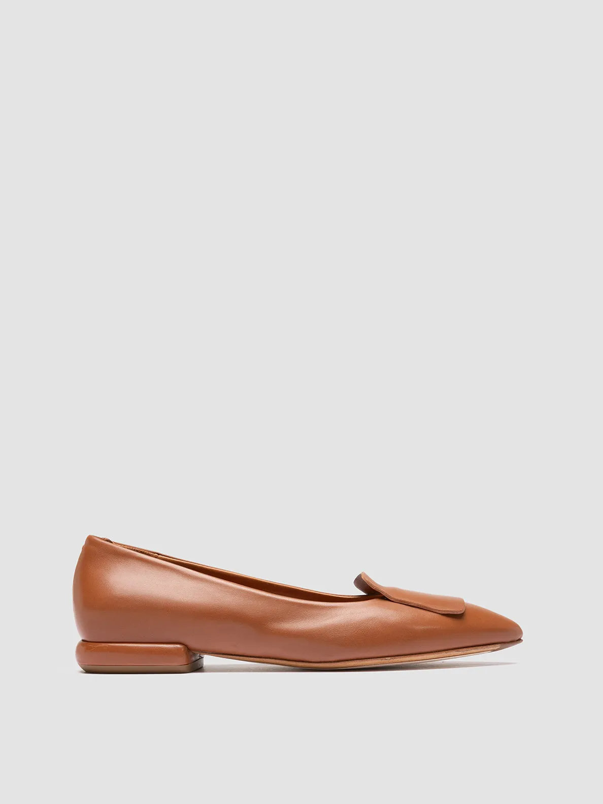 SUE 006 - Brown Leather Ballerina Shoes Chunky Loafers With Heels