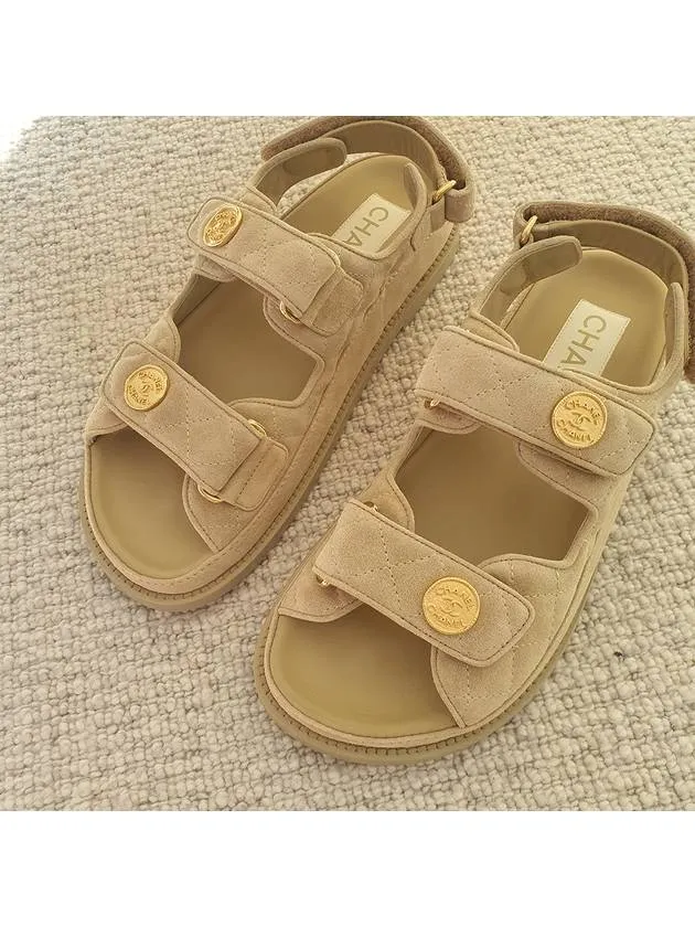 Bear Trap Sandals Suede Velcro Sandals Beige Chanel