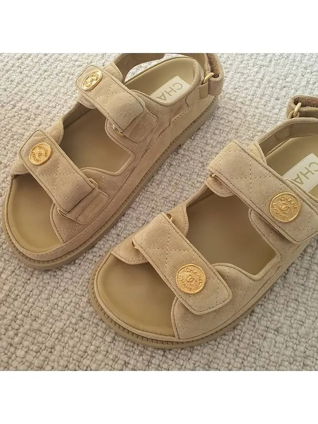 Bottoms Sandals Suede Velcro Sandals Beige Chanel