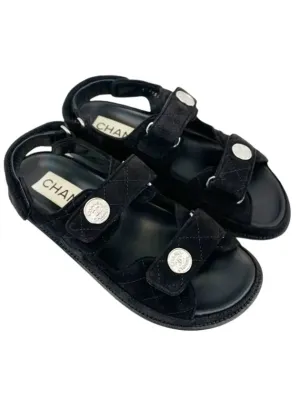 Suede Velcro Sandals Black Chanel Christian Dior Sandals