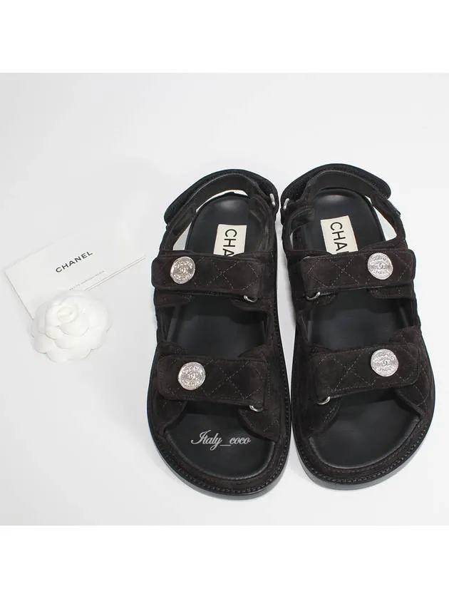 Suede Velcro Sandals Black Chanel Leather Wedge Sandals