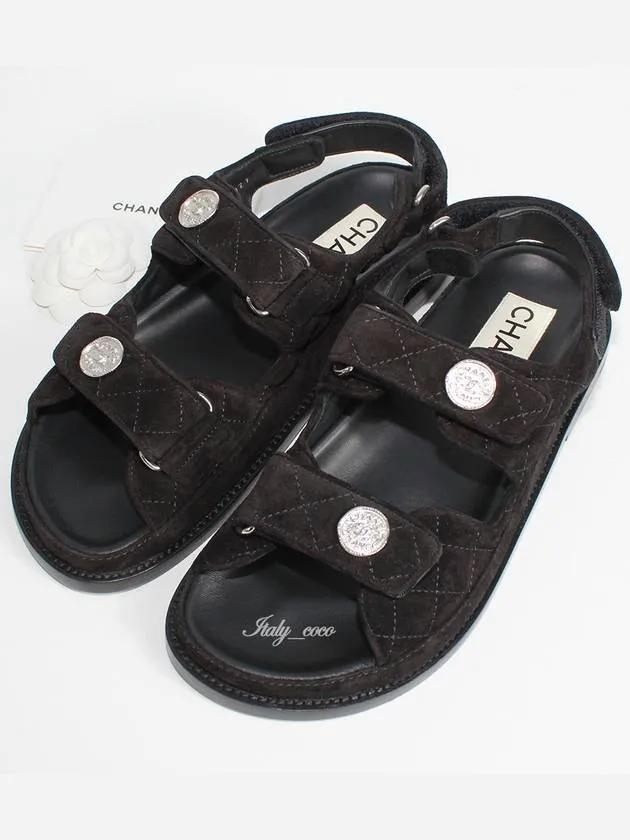 Suede Velcro Sandals Black Chanel Earth Alana Sandals