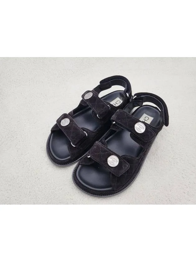 Slingback Sandals Suede Velcro Sandals Black Chanel
