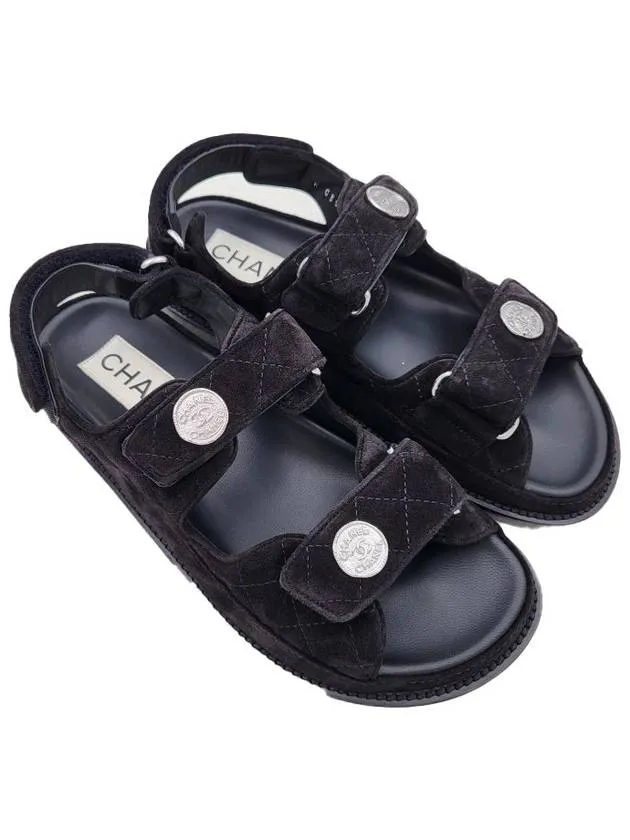 Antigua Resort Map Suede Velcro Sandals Black Chanel