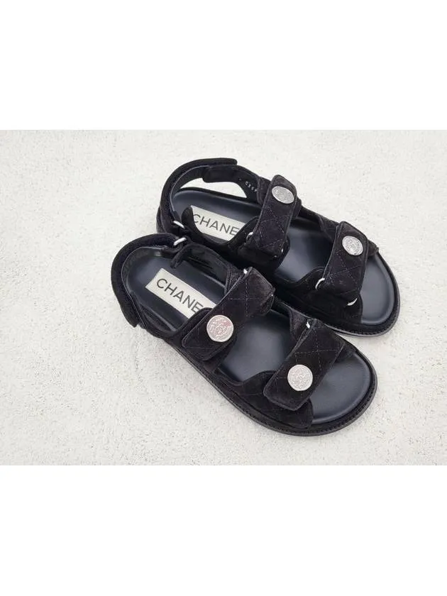 Trap Sandals Suede Velcro Sandals Black Chanel